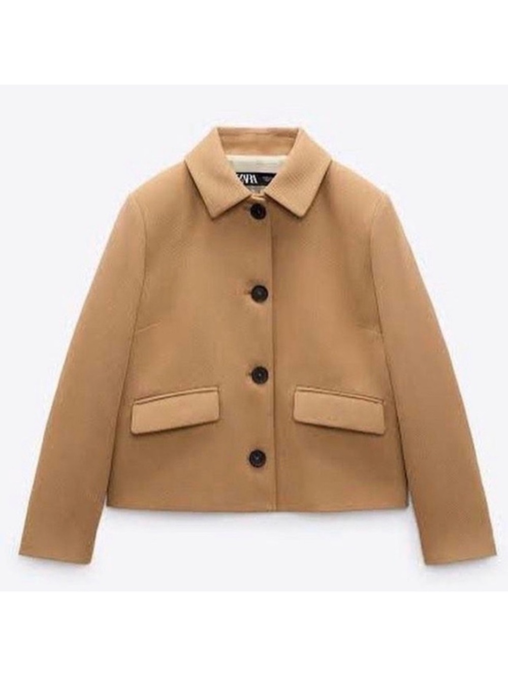 Zara Tan Brown Cropped Button Jacket Blazer. Size Small.